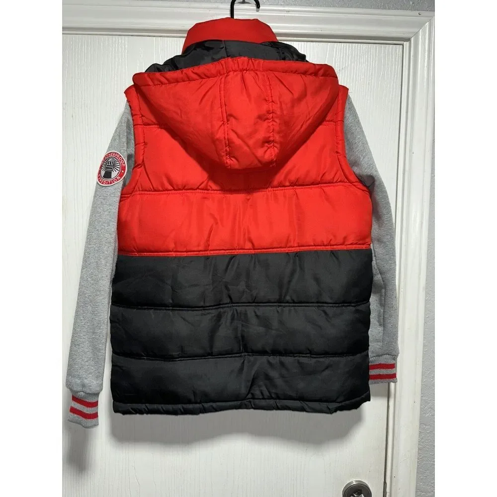Weatherproof‎ Large 14/16 Warm Hooded Puffy Coat Vest Jacket Pockets Patch Hood